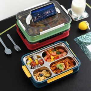 Fiambrera portátil de acero inoxidable Incluye cubiertos de plástico y metal