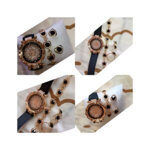 Reloj con brazalete aretes y anillo